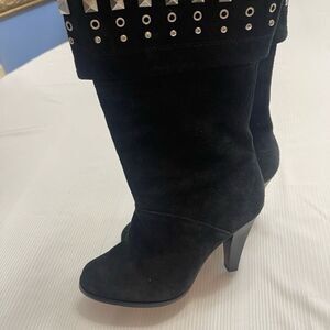 Michael Kors Boots Marabelle Black Studded Suede Heeled Booties Size 6.5 6 1/2